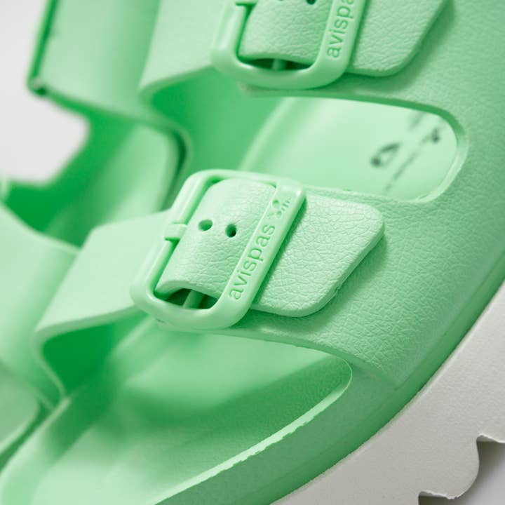 Avispas - Vente Claquettes – femme - Menthe au coucher du soleil. Sandales végétaliennes à boucles et plateforme5