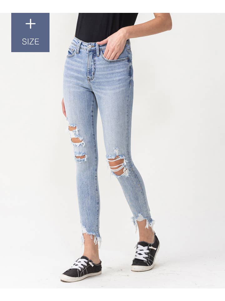 smigrende SKINNY JEANS MED HØJ HØJDE OG ANKEL I STORE STØRRELSER LV1078-P for engroshandel på Faire2