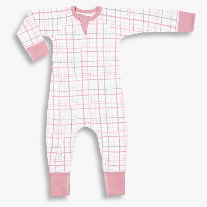 multi Blush Plaid Baby Zip Romper for wholesale on Faire0