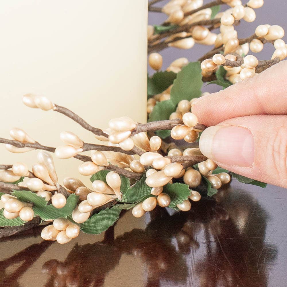 Factory Direct Craft - Wholesale Candle Holder - 6" Pearlized Creamy Pip Berries Candle Ring2