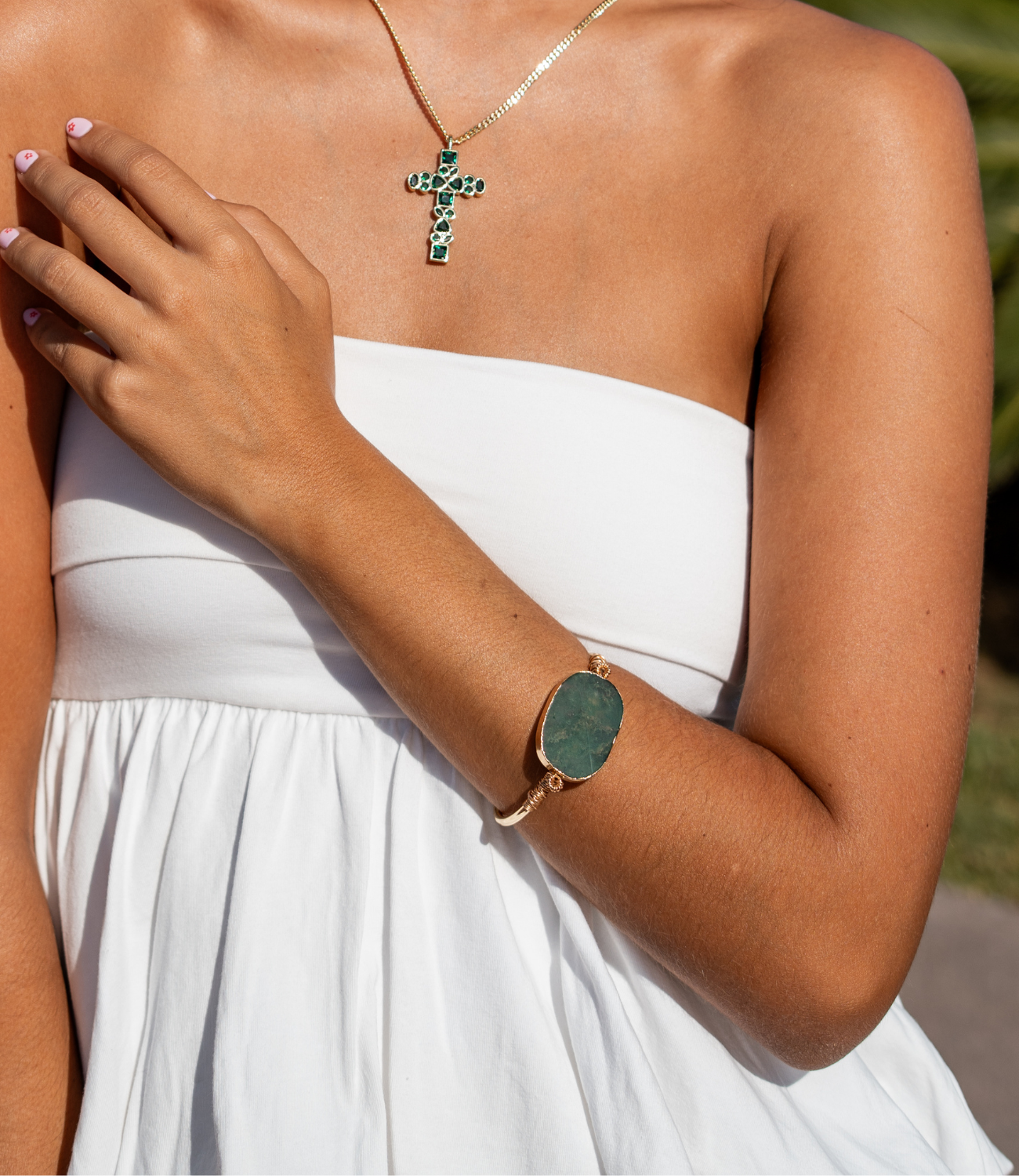 PHOEBE´S - Wholesale Cuff Bracelet - Green Moss Agate Bracelet Gold Plated2