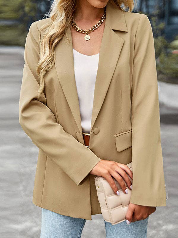 UZ Wholesale Store – Engroshandel Blazer - Dame – Lange ærmer Løst ensfarvet Split-Joint Lapel Blazer-overtøj9