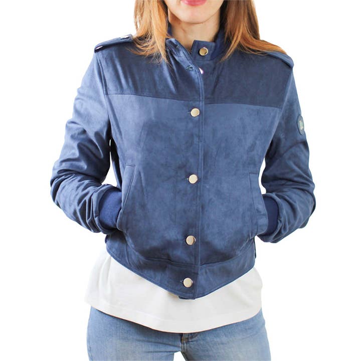 Giacca donna ecologica scamosciata blu per la vendita all'ingrosso da parte di Vinto Exclusive