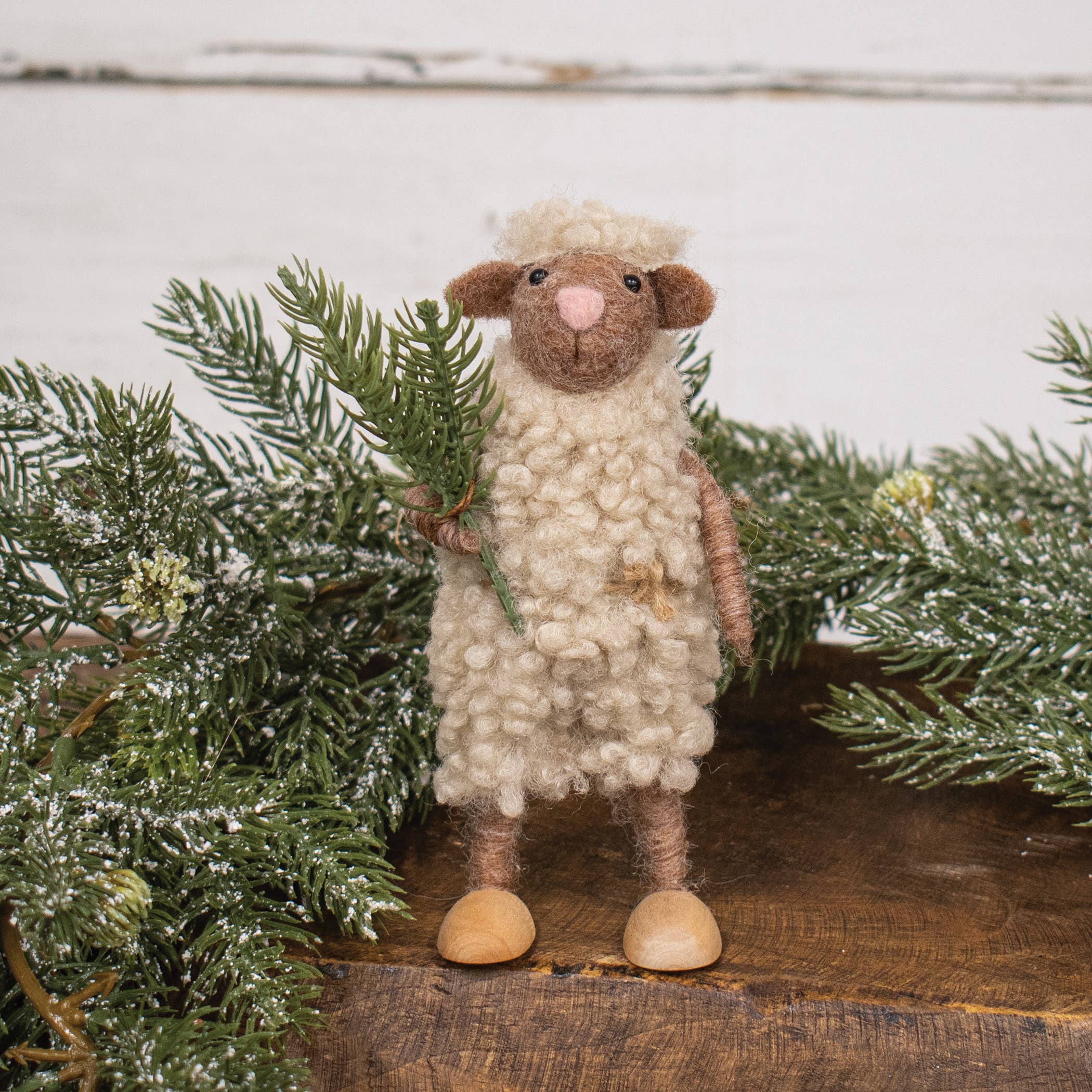 Bright Ideas - Wholesale Ornament - Sheep with Sprig Felted Ornament1
