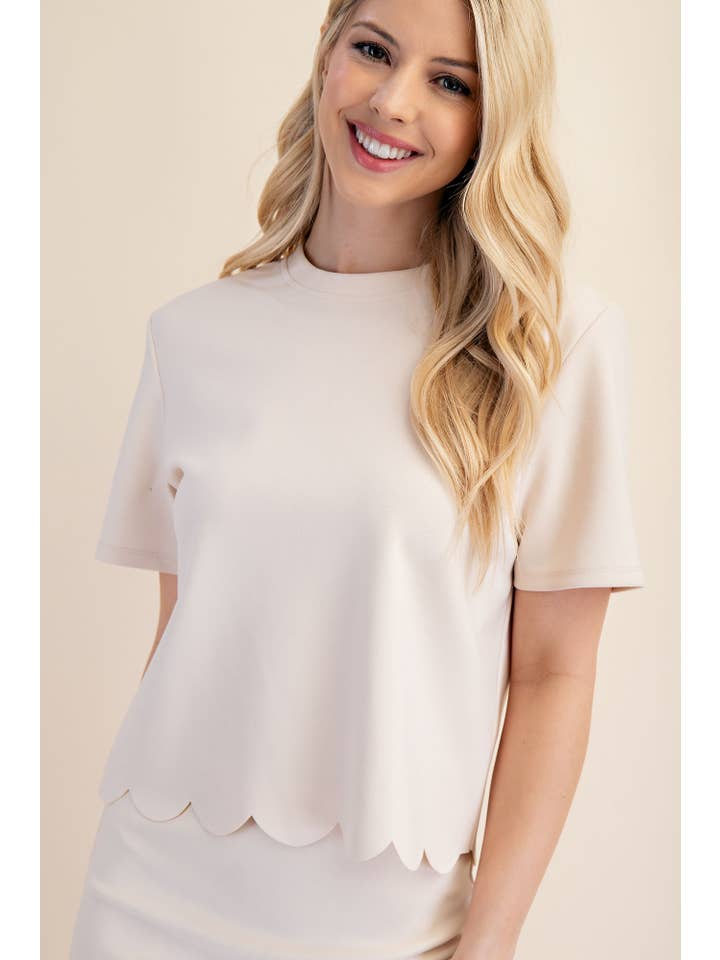 Glam - Wholesale Knit Top - Women's - Short Sleeve Scallop Knit Top