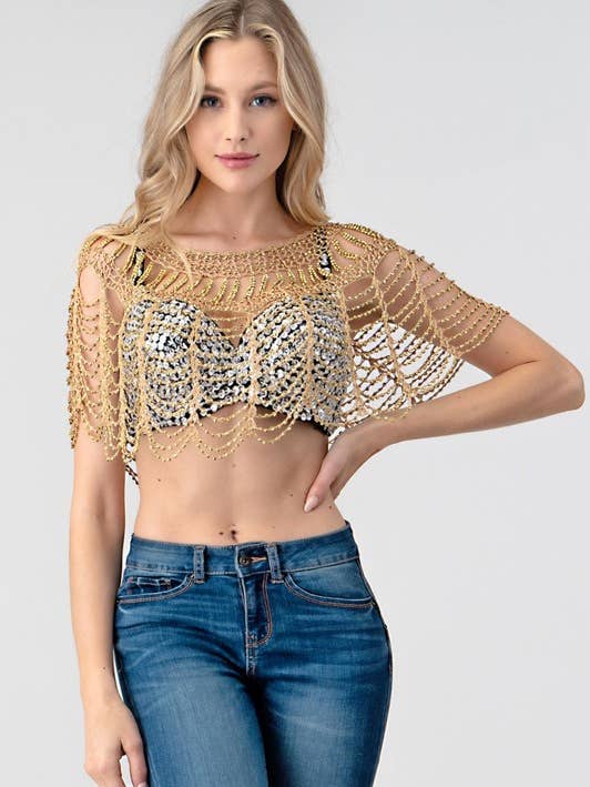 Sexy Metallic Beaded Shawl Crochet Poncho for wholesale by Lydia USA