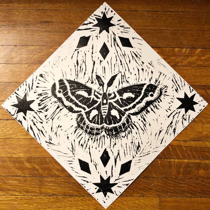 Cecropia Moth Block Print • Moth Wall Art • Geometric Nature for wholesale by Johnna Joy Designs