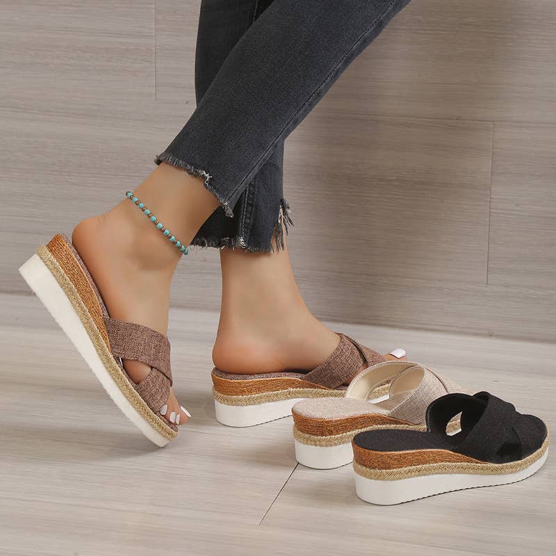 Comely Fashion - Wholesale Sandals - Women's - Criss Cross Straps Wedge Slippers7