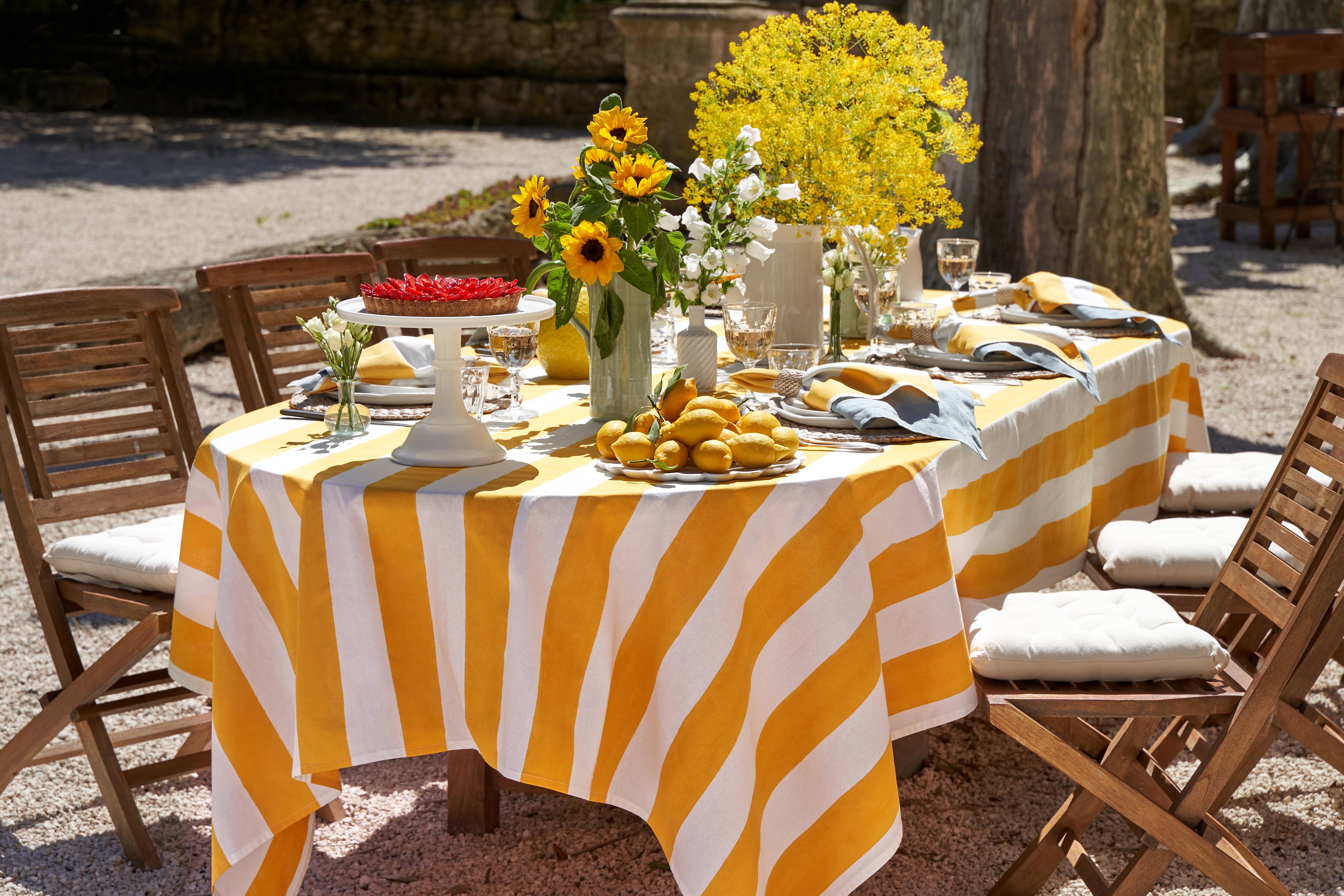 Couleur Nature - Vente Nappes - Nappe St. Tropez à rayures jaunes | Lin français5