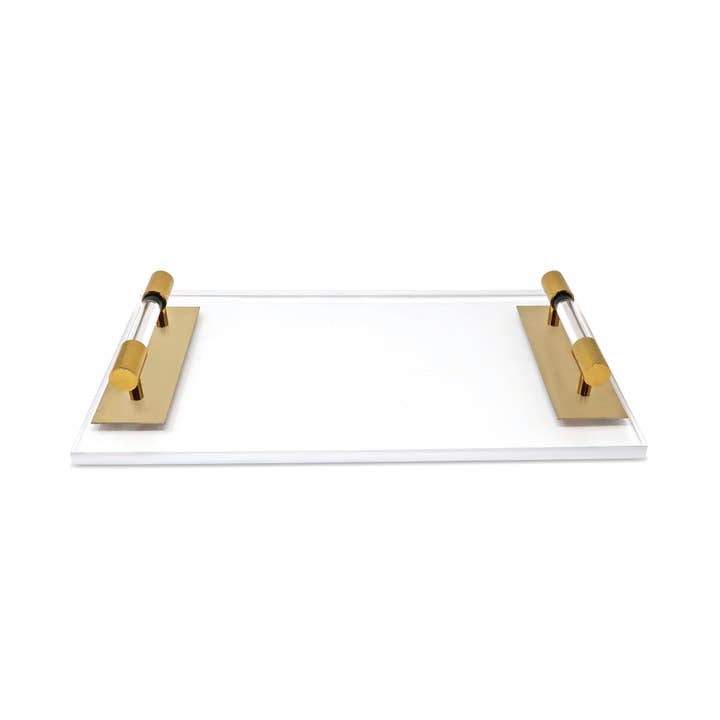 VIVIENCE - Wholesale Decorative Tray - Acrylic Tray with Gold Handles