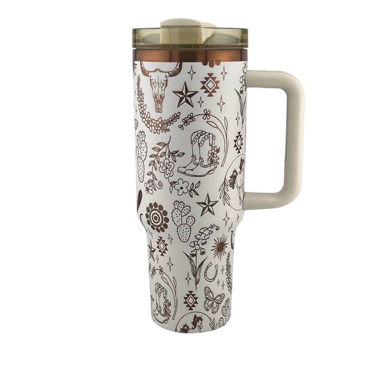 40 oz Western Engraved Insulated Tumbler with Handle for wholesale by The Savvy Spade