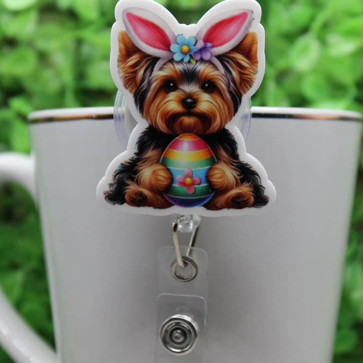 Easter Bunny Yorkie Badge/ID Holder Reel for wholesale by Hylidae Boutique