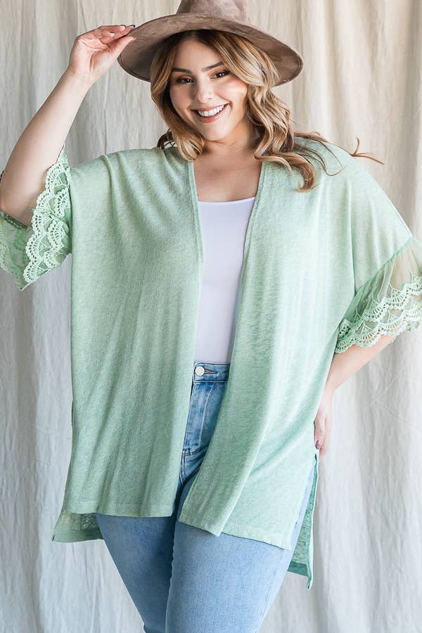 7th Ray – Engroshandel Cardigan - Dame – [PLUS SIZE] Cardigan til kvinder med blondeærmer til hverdagsbrug T4485XL3