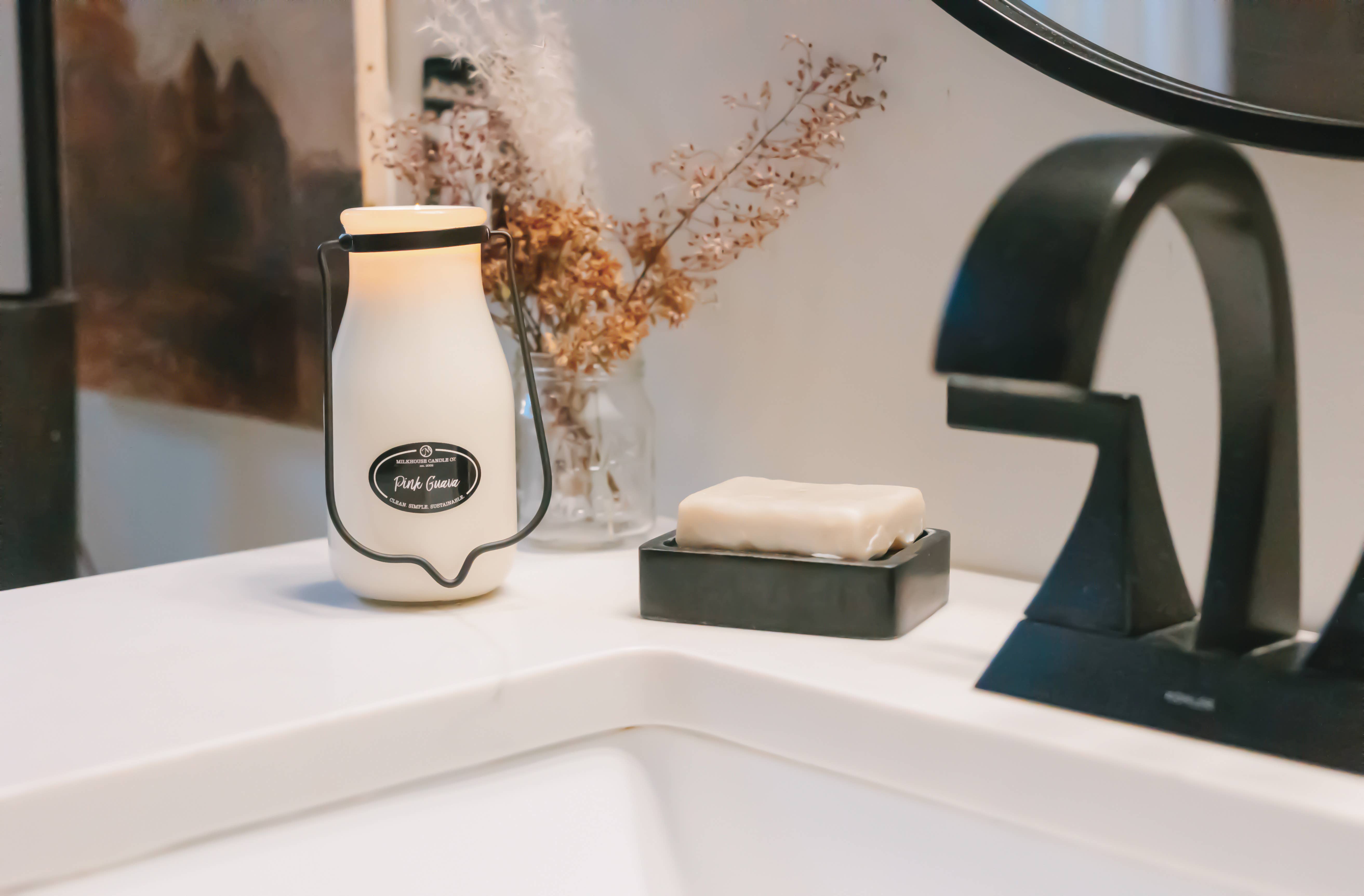 Milkhouse Candle Company - Wholesale Jar/Filled Candle - 14 oz Milkbottle Candle: Pink Guava2