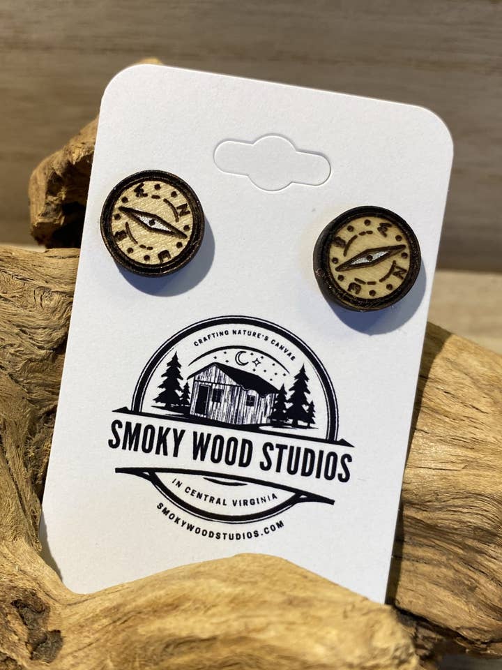 Compass Stud Earrings for wholesale by Smoky Wood Studios