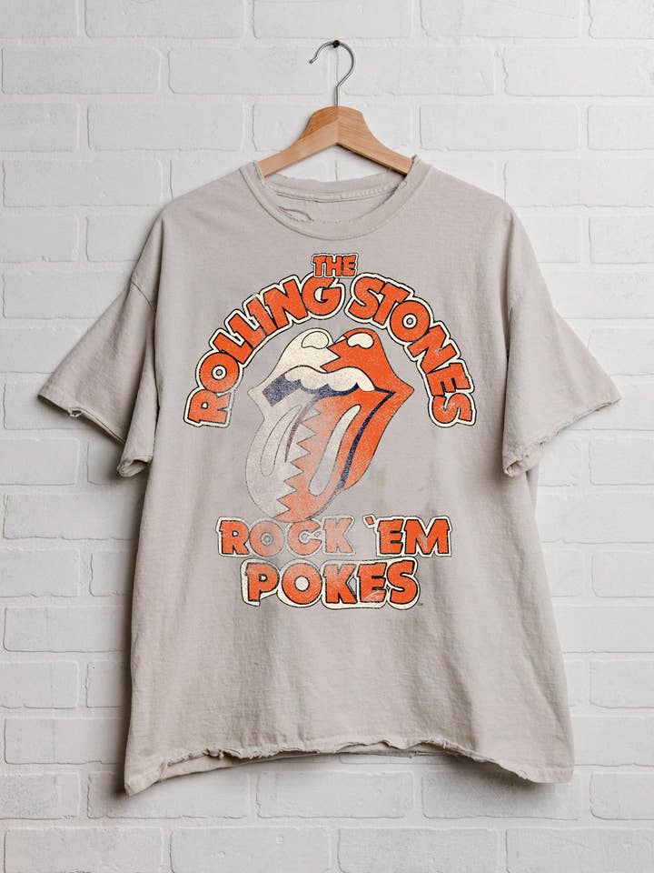Rolling Stones Rock Em OSU Cowboys Off White Thrifted Tee for wholesale by LivyLu