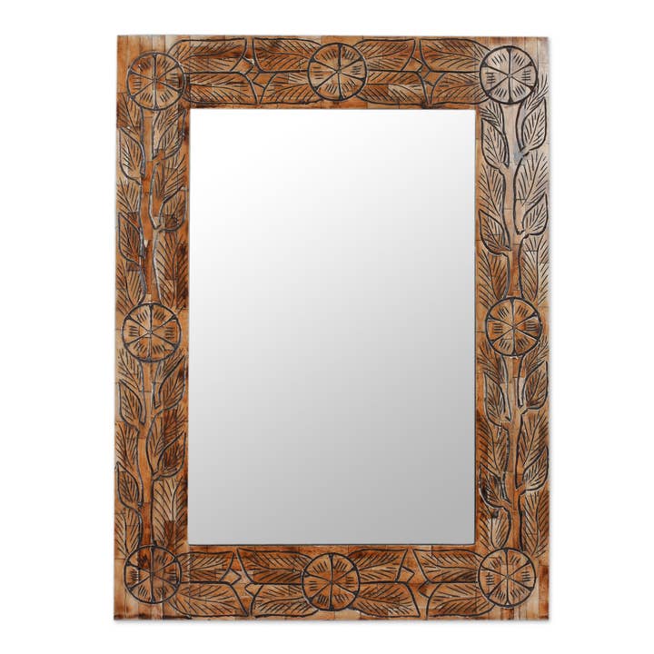 Novica Handmade Indian Wildflowers Wall Mirror for wholesale by NOVICA