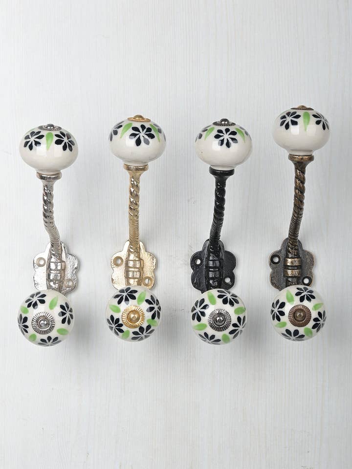 Crochet mural décoratif en céramique fait main rond noir et vert | Porte-manteau | Support mural vintage | Crochets muraux en métal | Quincaillerie de meubles | Support de baignoire pour la vente par KNOBCO