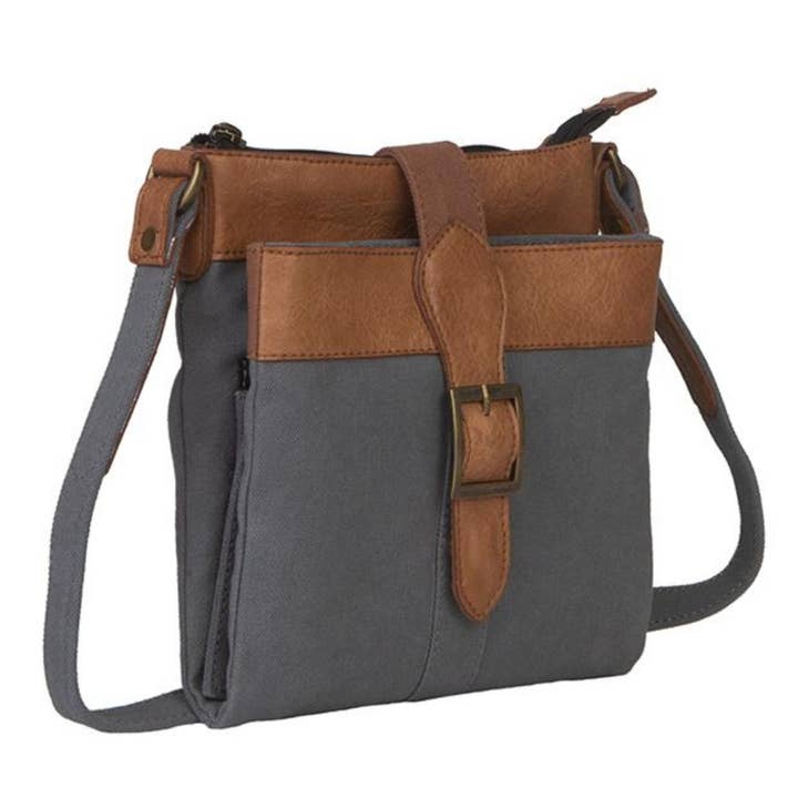 Mona B. - Wholesale Crossbody Bag - Women's - Intermix Up-Cycled Canvas Women's Crossbody Bag - Ash2