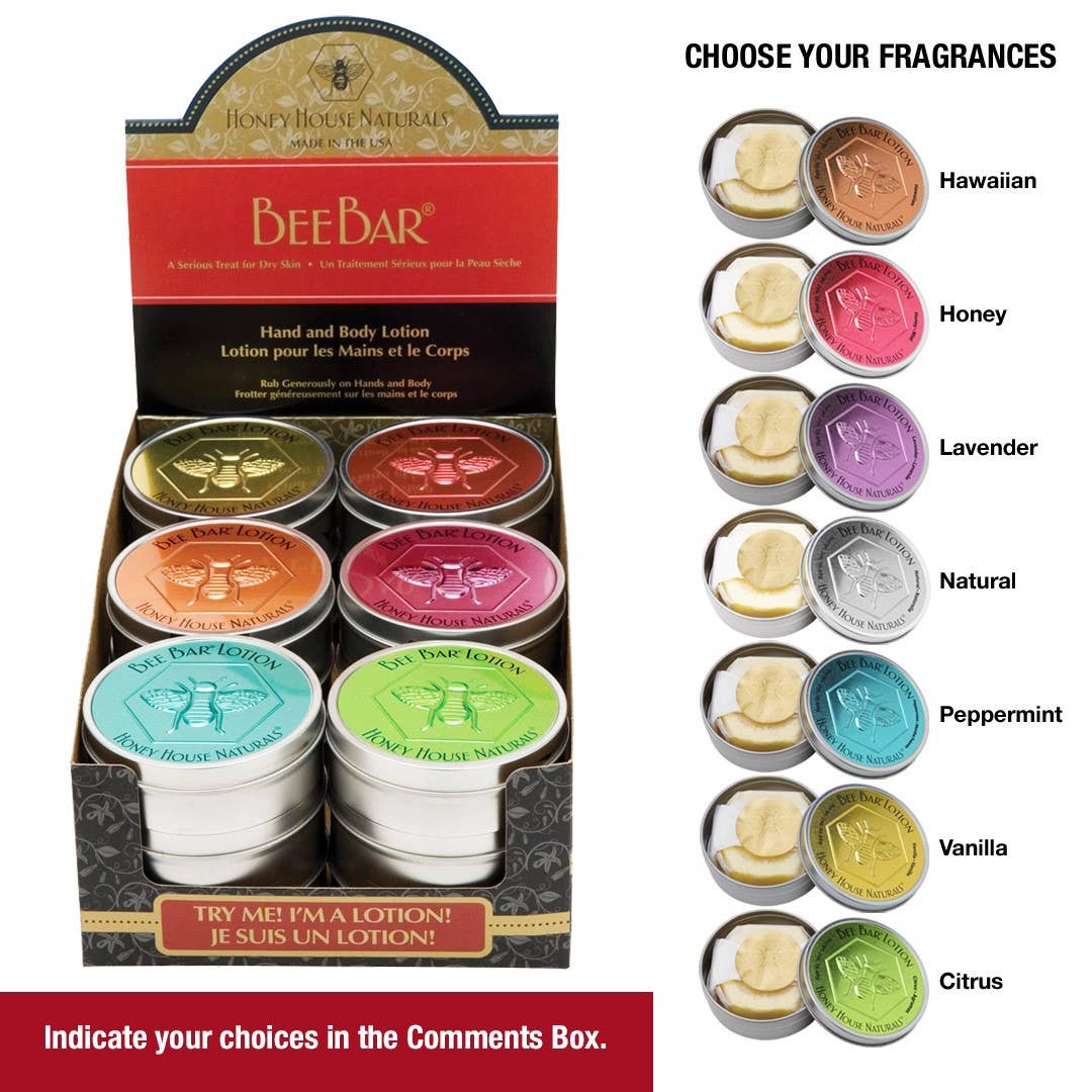 Honey House Naturals - Wholesale Solid Lotion - Large Bee Bar Display – 18 Pieces - Free Tester - Save $1