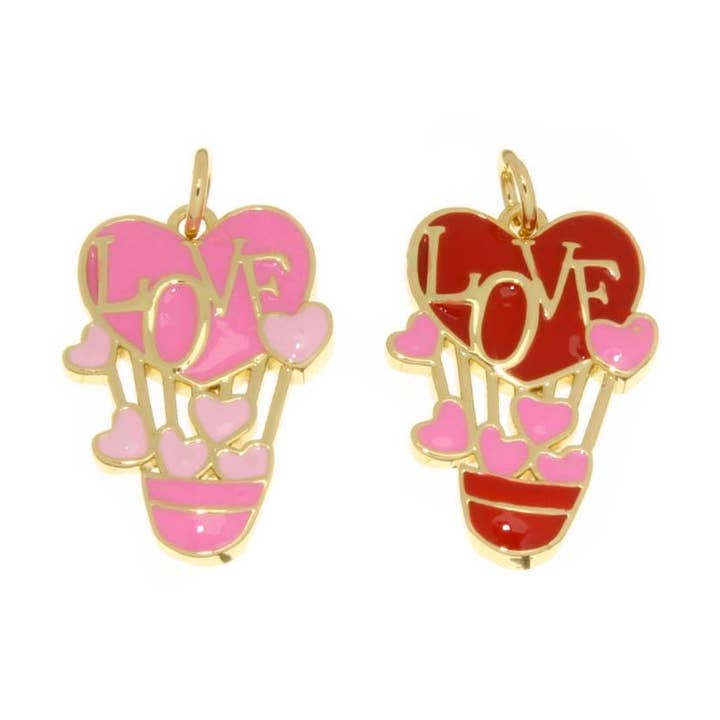 Gold Pink/Red Hot Air Balloon & Heart Charms CPG2689 for wholesale by Jewel Pledge