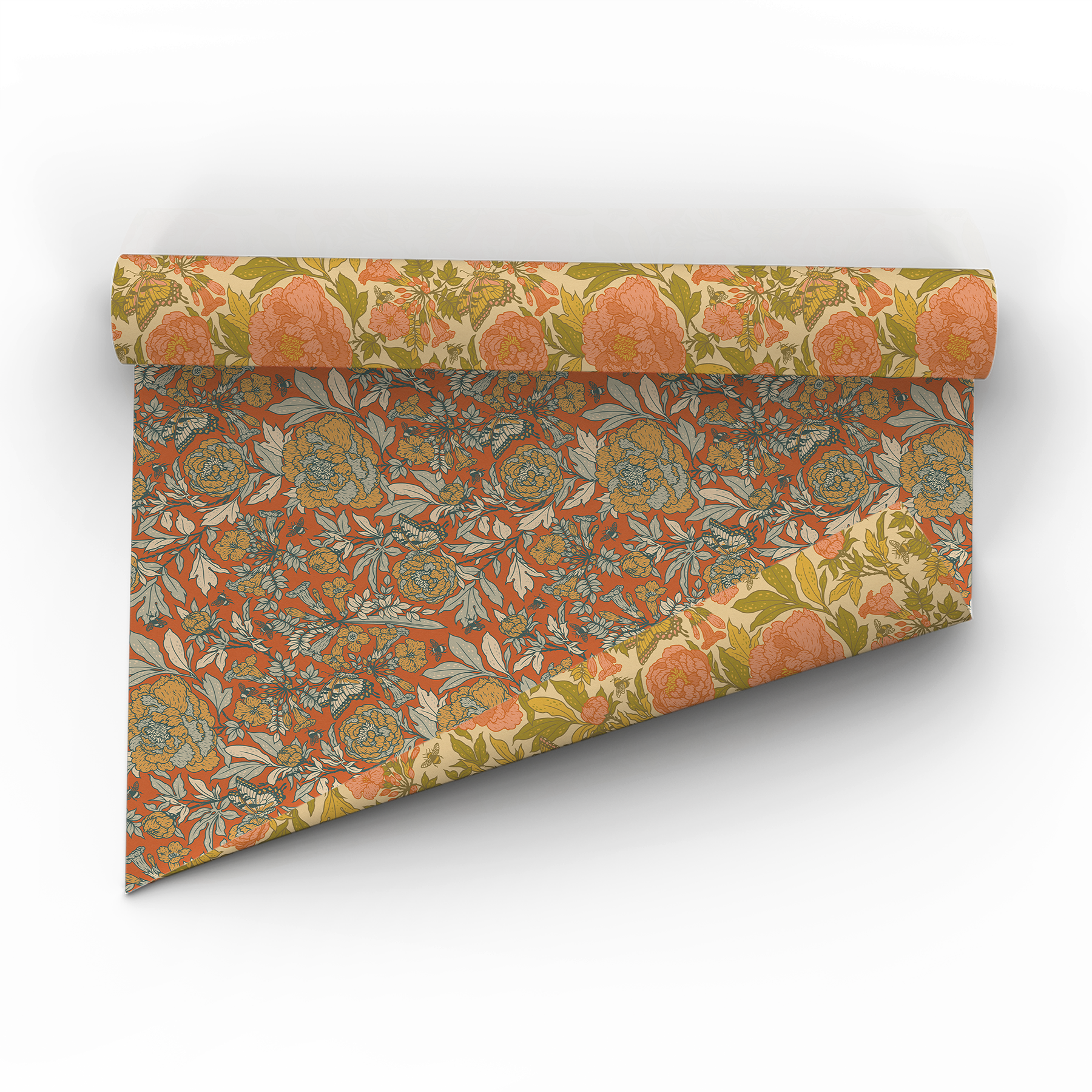 Mustard Beetle - Wholesale Flat Wrap - Recyclable Gift Wrap / Wrapping Paper: Peonies2