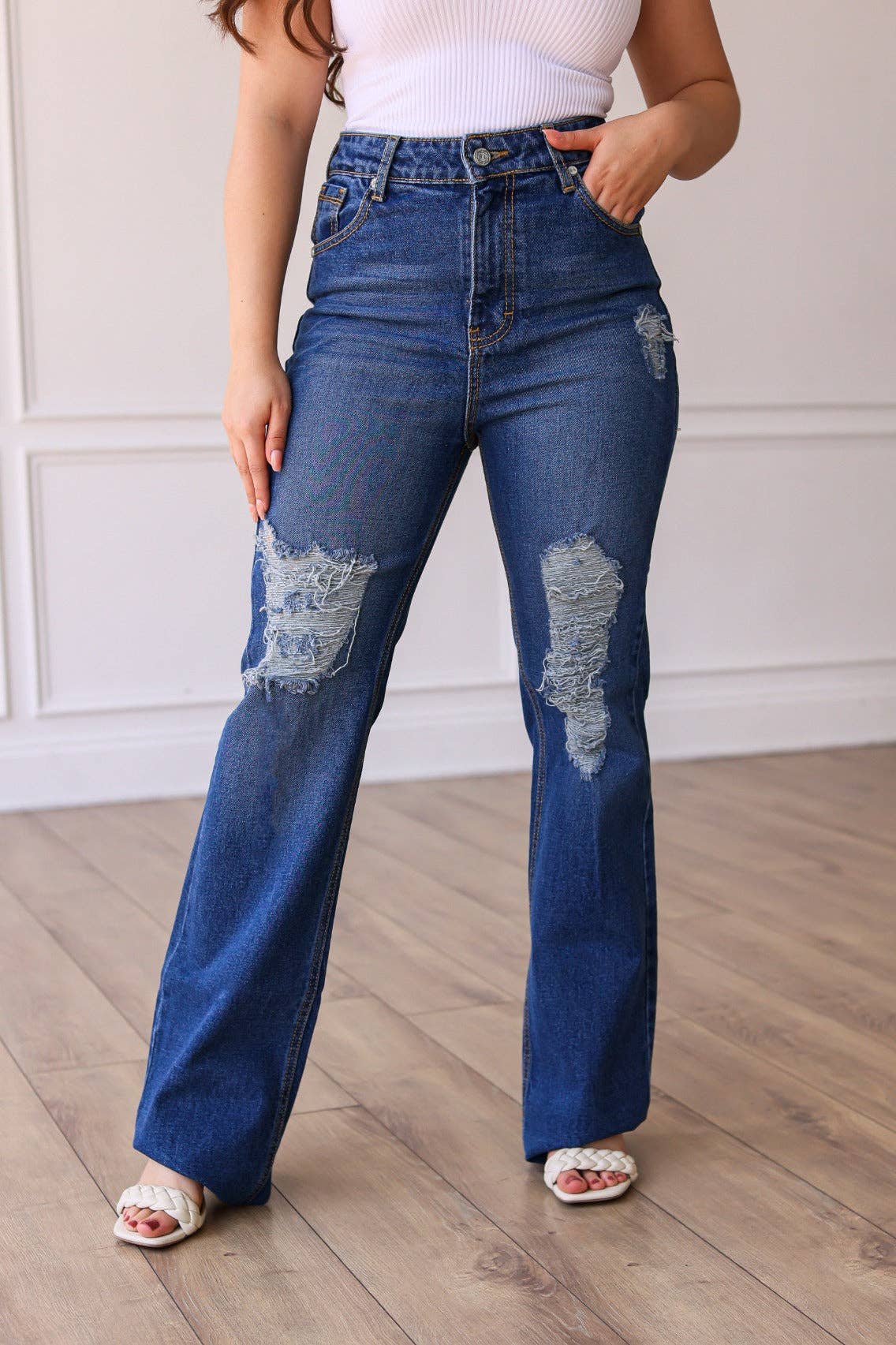 Blue The Chloe Midrise Medium Wash Straight Leg Jean for wholesale on Faire3