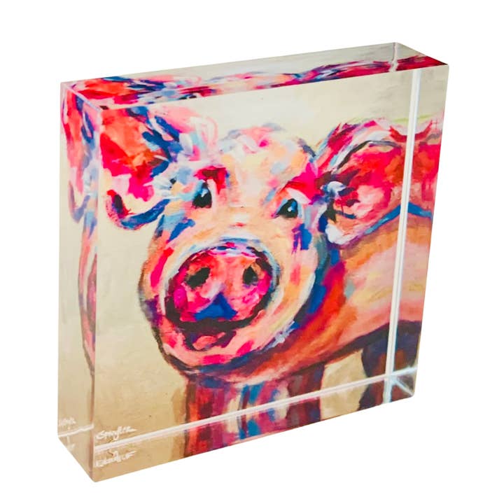 Happy Pig acrylblok voor wholesale door Stacy Spangler Art