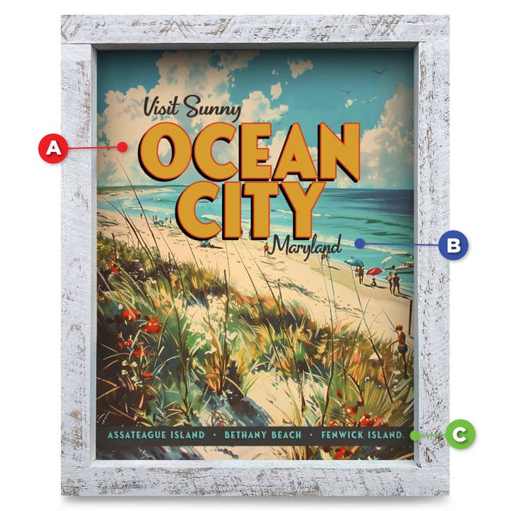 Escena de Playa Vintage Personalizable | Impresión de Arte en Pared con Marco de Madera Real para venta al por mayor de Mill Wood Art