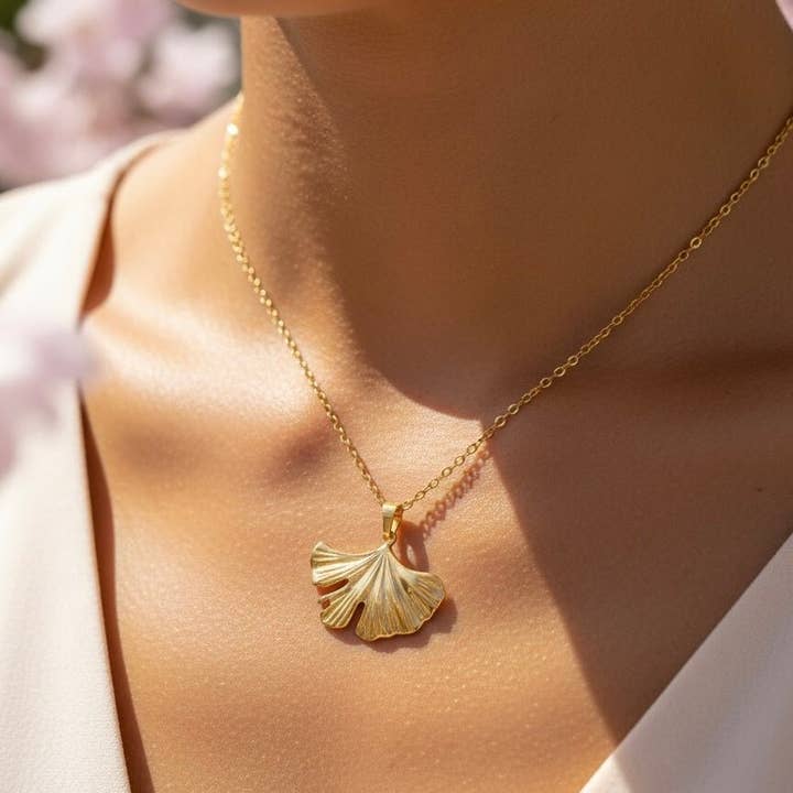 Ginkgo - 18k gold plated necklace for wholesale by DUESTELLE ITALIA