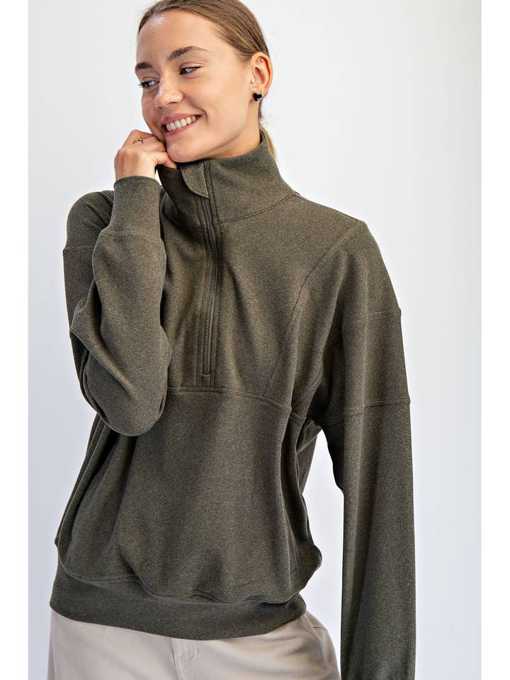 BRUSHED RIB QUARTER ZIP PULLOVER for wholesale by Rae Mode