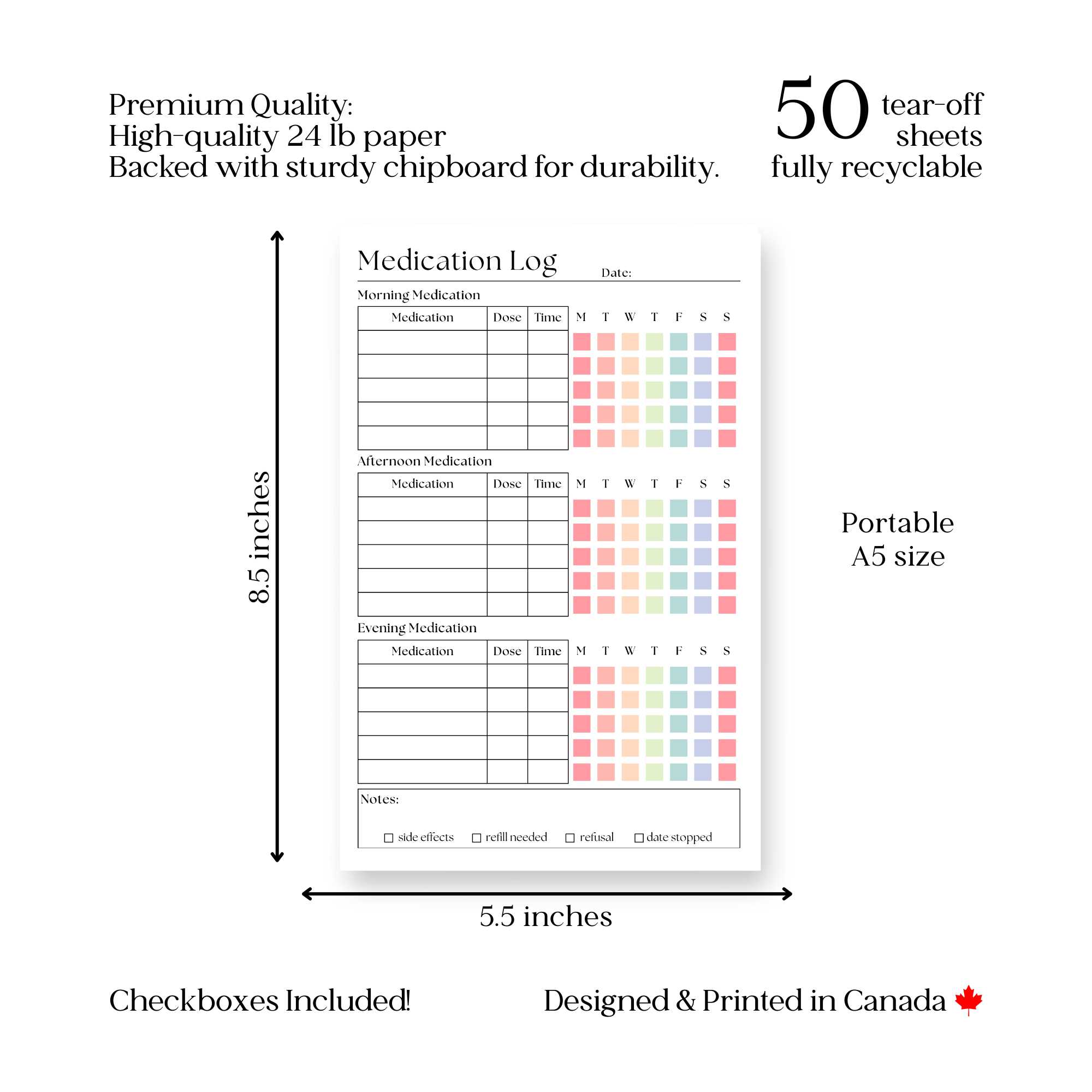 Eleventh and Taylor - Vendita all'ingrosso Bloc notes - Registro di Farmaci e Vitamine: Blocco Note da 50 Pagine Staccabili4