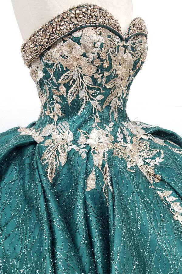 Chicas - Wholesale Gown - Women's - Metallic Quinceanera Dress With Gold Embroidery CHF30374