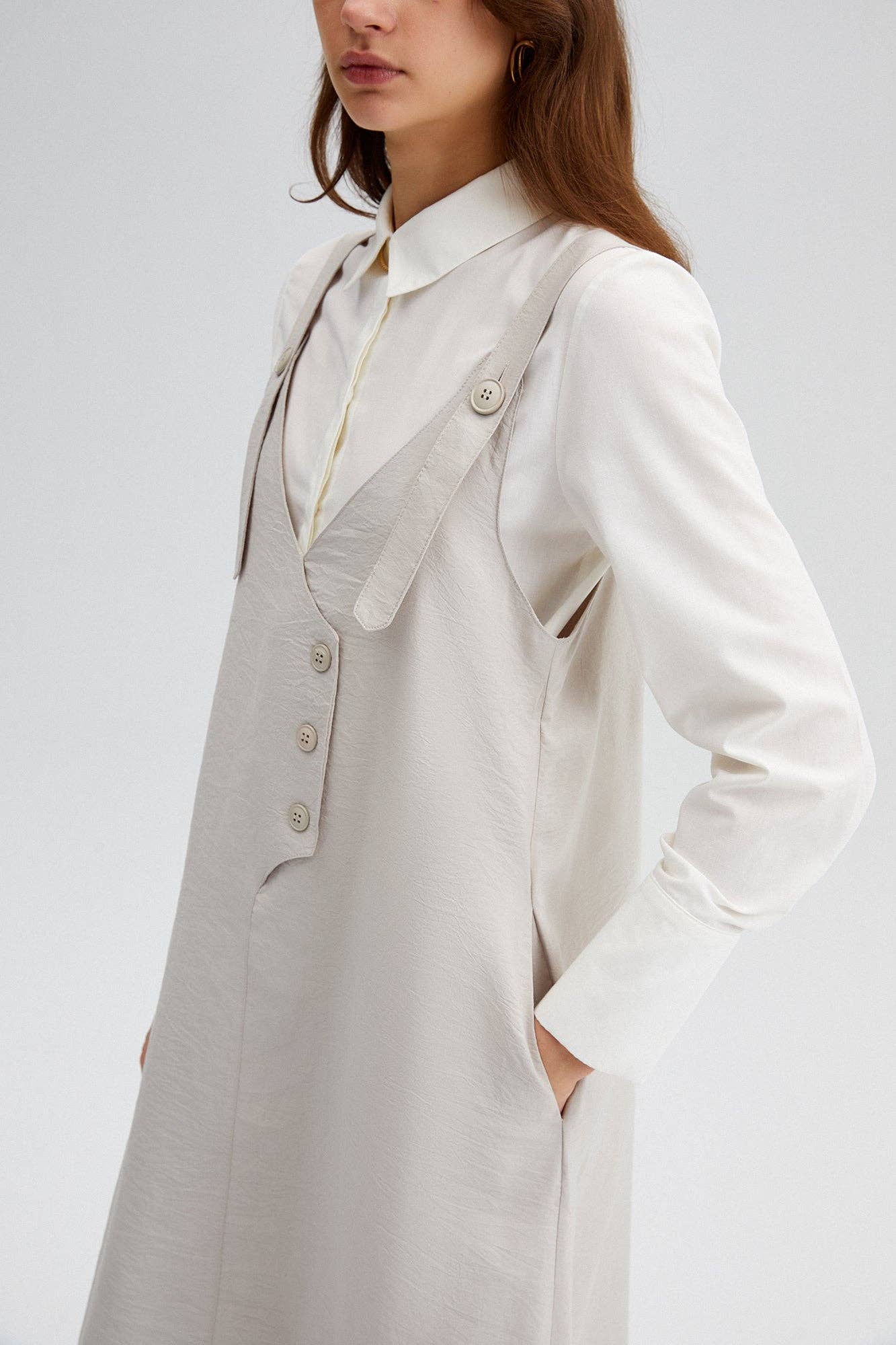 Beige BUTTON DETAILED LINEN GILET for wholesale on Faire5