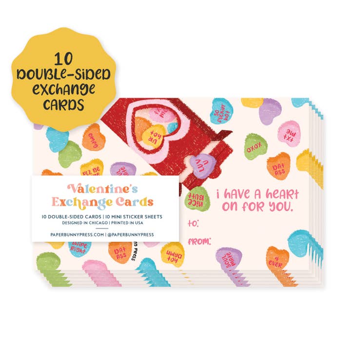 Heart on For You - Funny Valentine's Day Exchange Cards for wholesale by Paper Bunny Press