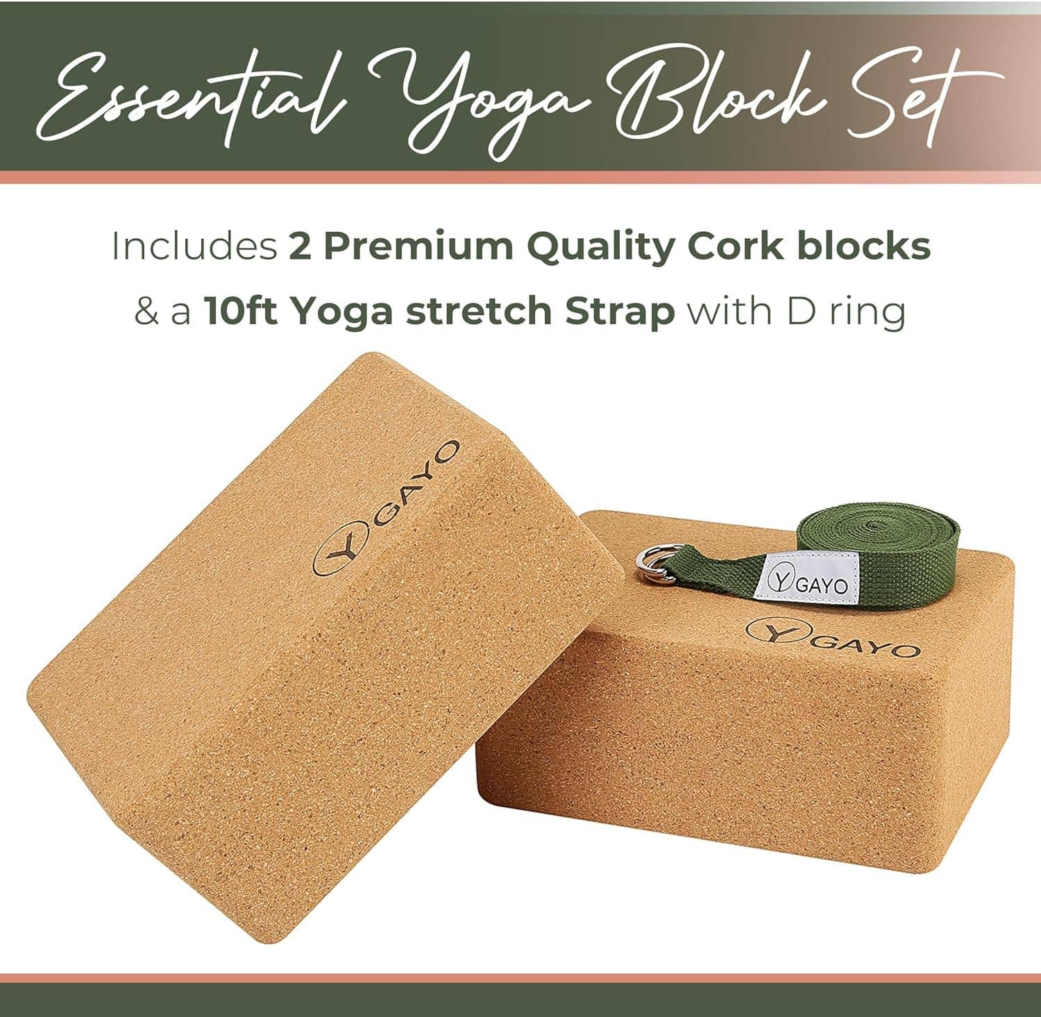 YO GAYO - Wholesale Yoga Mat - Sustainable Large Cork Yoga Blocks & Strap Set4
