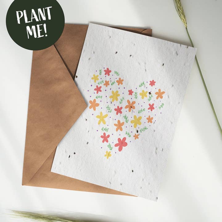 Floral Heart Illustrated Plantable Card for wholesale by Purcell-Green Studios