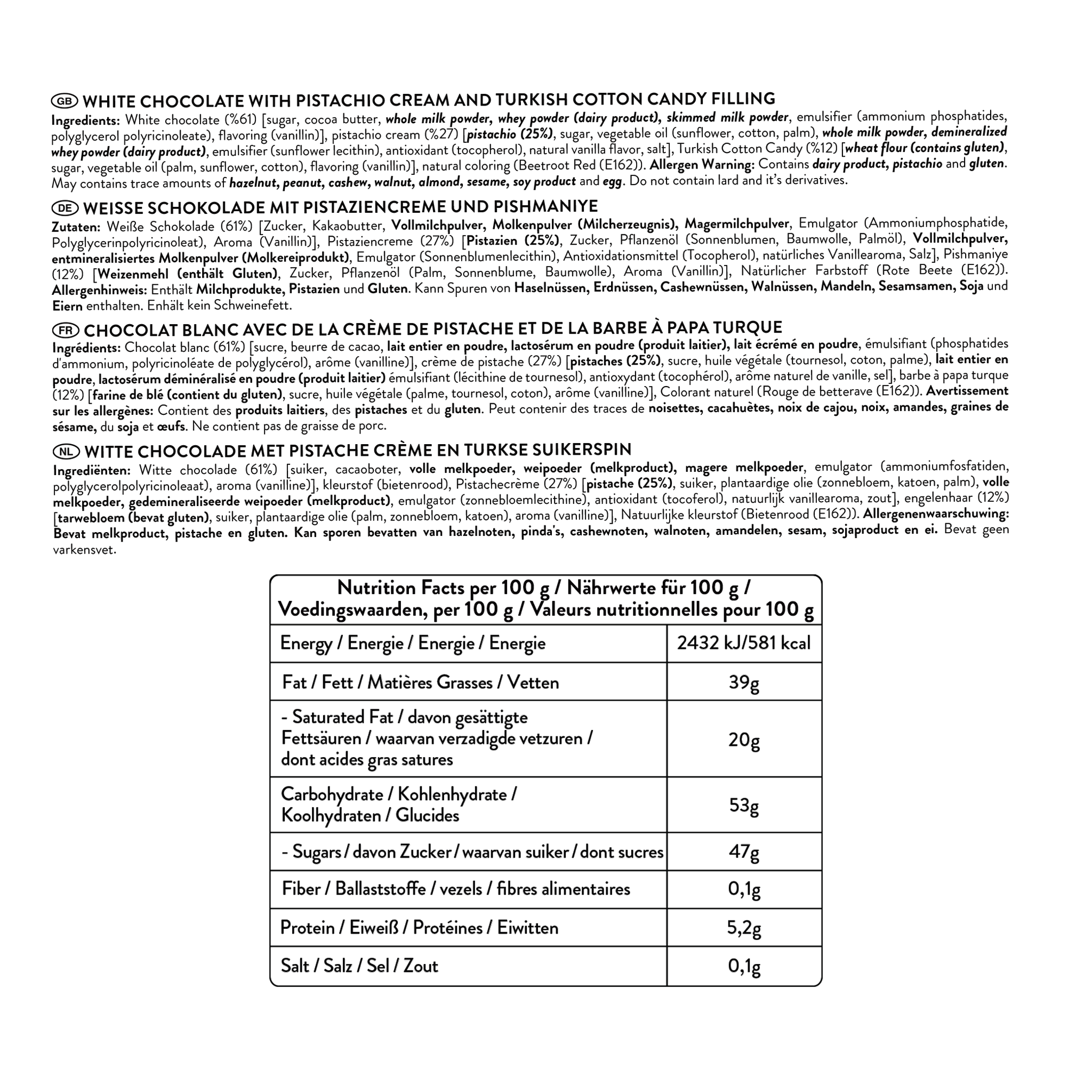 Patislove - Wholesale Chocolate Covered Sweets - Angel’s Hair White Chocolate Pistachio & Cotton Candy, 90G5