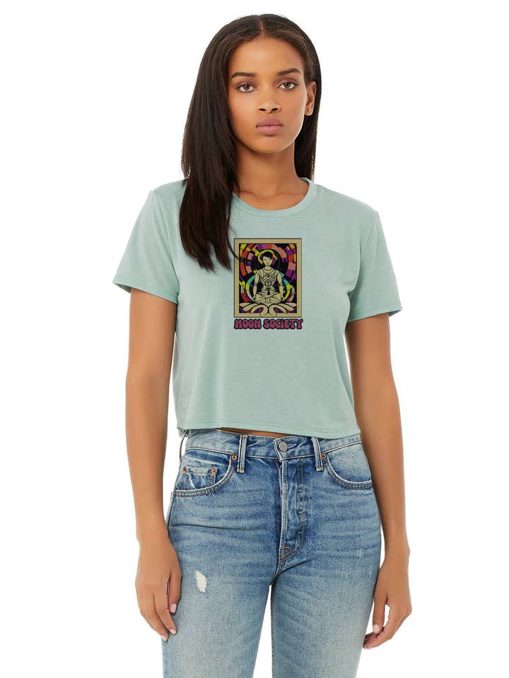 Crop T-Shirt Moon Society for wholesale by Into Sunrise