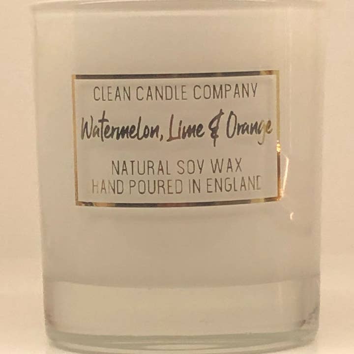 Kerze aus Sojawachs mit Wassermelone, Limette und Orange für den Großhandel von The Clean Candle Company
