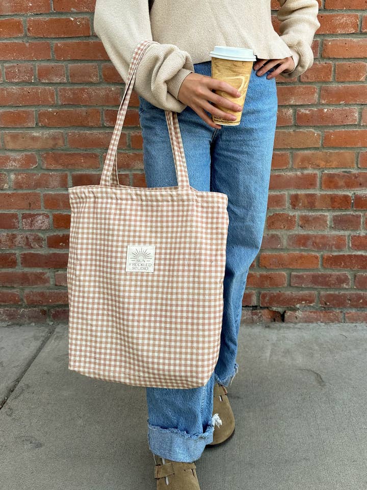 Chai Gingham Tote Bag for wholesale by Sun Freckled Studio