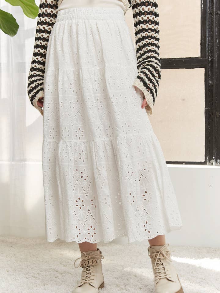 ADORA LA - Wholesale Skirt - Women's - CES3878 - ELASTIC WAISTBAND TIERED MIDI SKIRT14