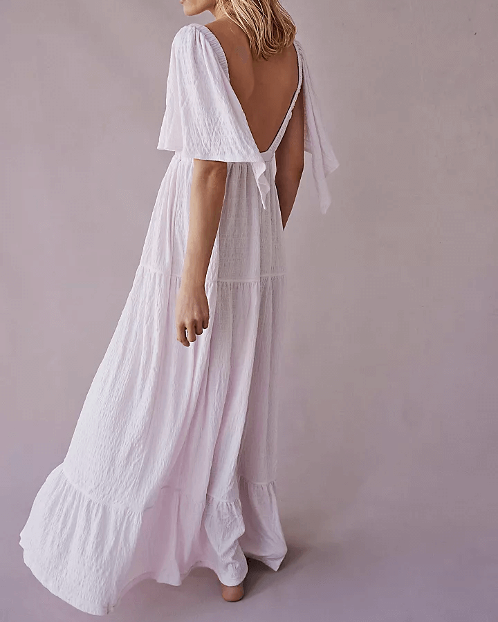 Sweetkama - Vente Robe – femme - Robe maxi unie décolleté en V et dos nu SKD1533