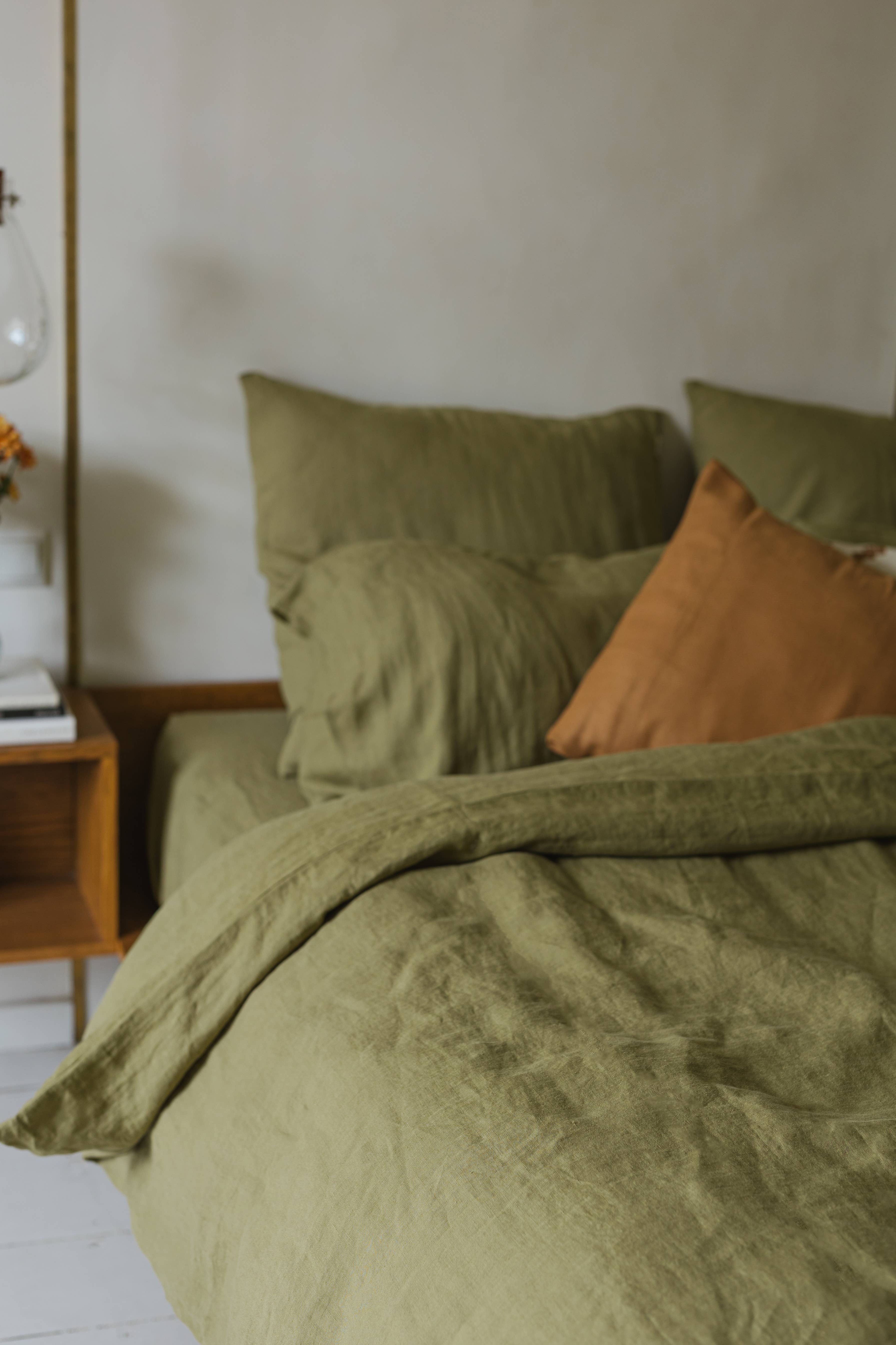 Linen Spells - Wholesale Bedding Set - Linen Bedding Set In Olive Green (1 DC+2 Pillowcases)6