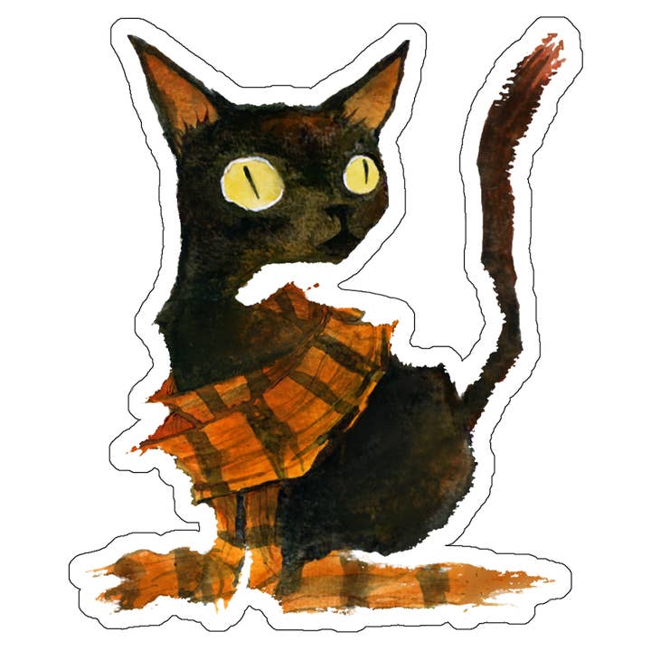 Black Kitty in Scarf Sticker for wholesale by The Spooky Dinosaur