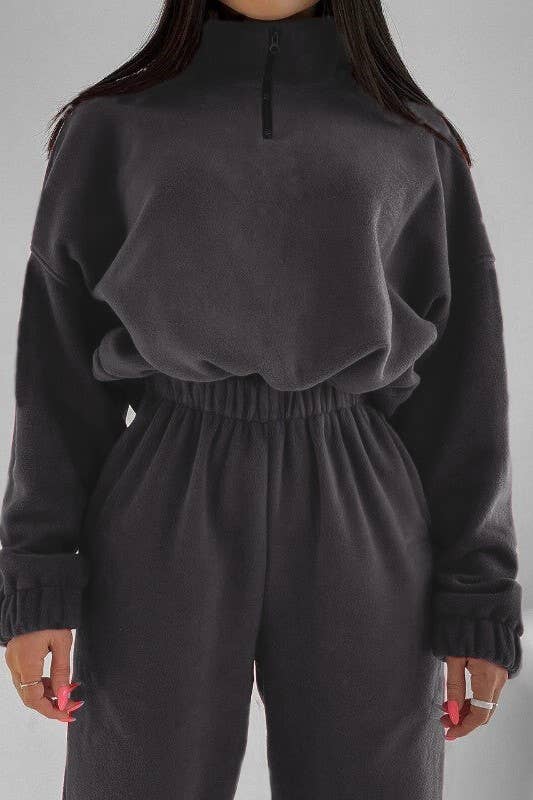 Rosa Clothing - Wholesale Lounge Set - Women's - Polar Fleece half zip cropped pullover set3