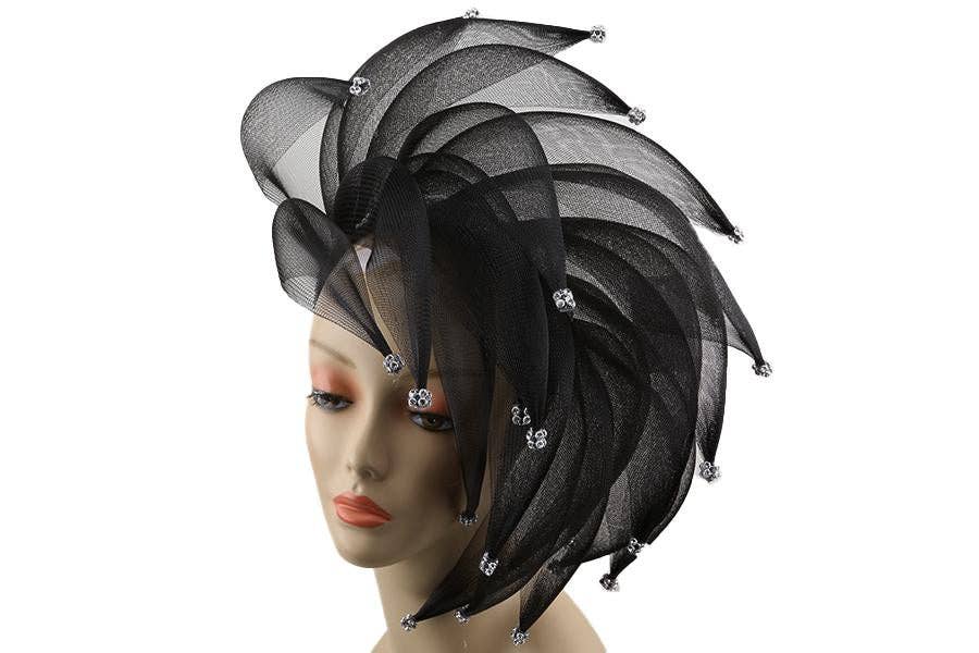 Charm Hats - Vente Chapeau bibi – femme - Accessoire à plumes en crin de cheval avec strass sur serre-tête #6790A2