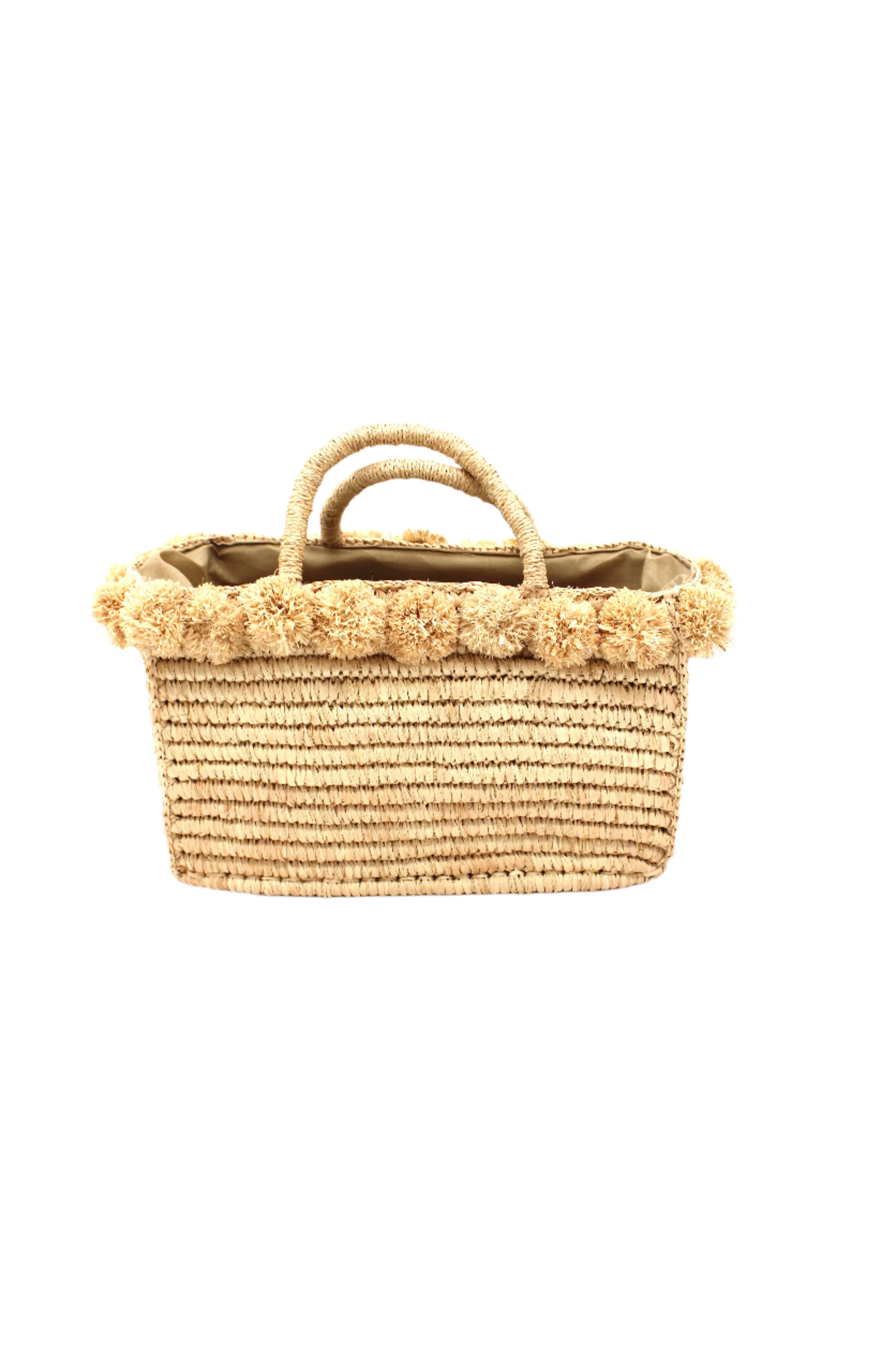 Shebobo - Wholesale Top Handle Bag - Women's - Rico Crochet Rectangle Straw Basket Handbag PomPom Trim Edge0