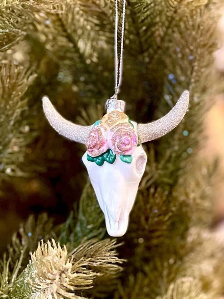 Cow Skull - mercury glass ornament for wholesale by Junk Gypsy Company