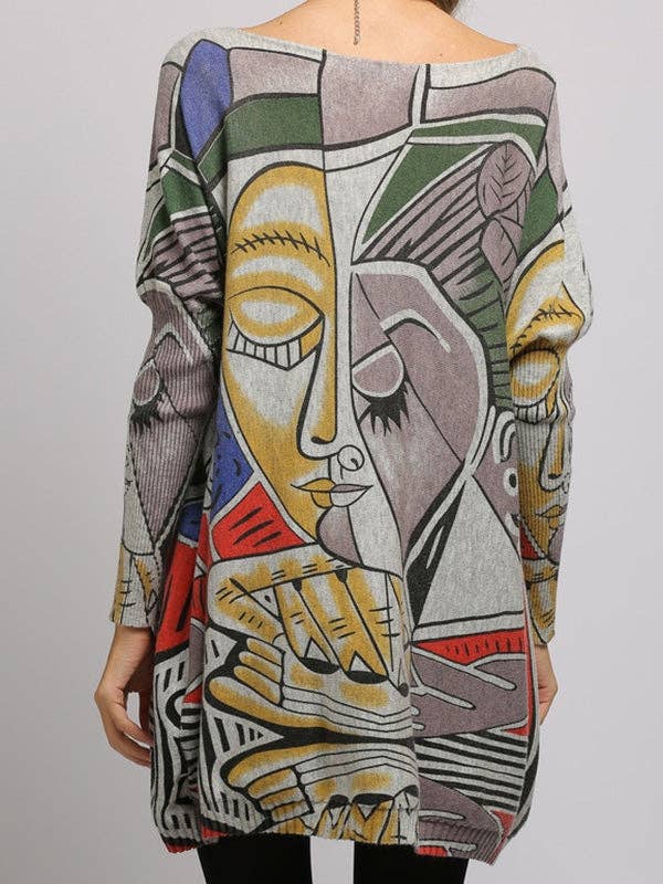 UZ Wholesale Store – wholesale Tunic sweater – Women’s – Figure Printed Long Sleeves Loose Boat Neck Knitwear9